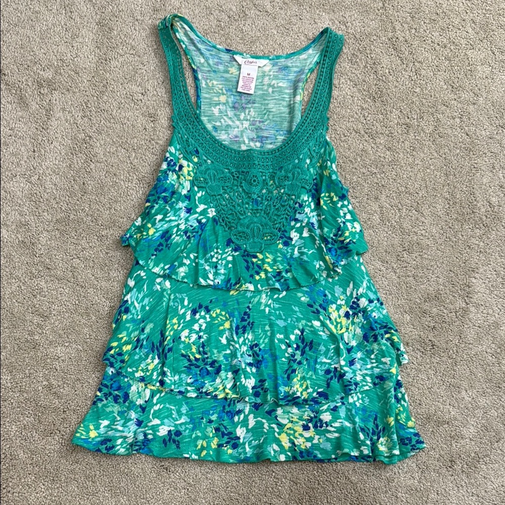 Candie's Green Ruffled Asymmetrical Tank Top